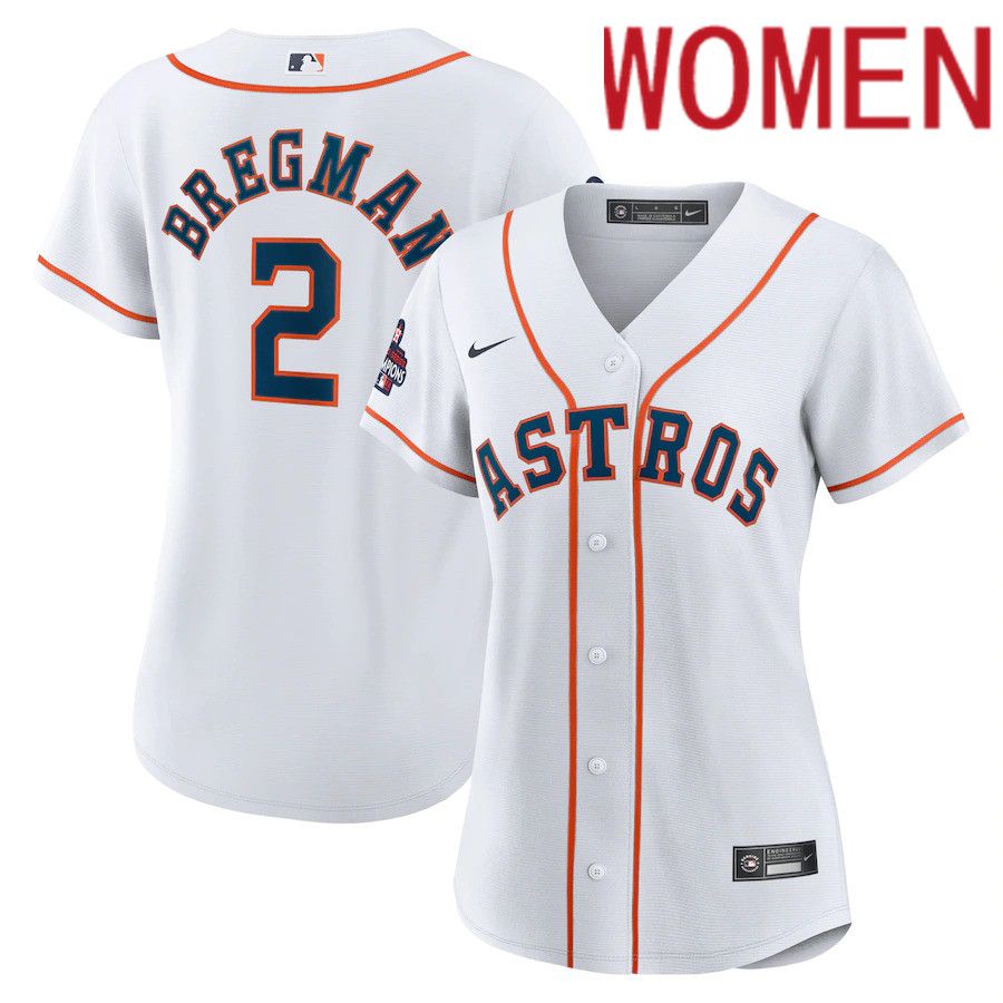 Women Houston Astros #2 Alex Bregman Nike White 2022 World Series Champions Home Replica MLB Jersey